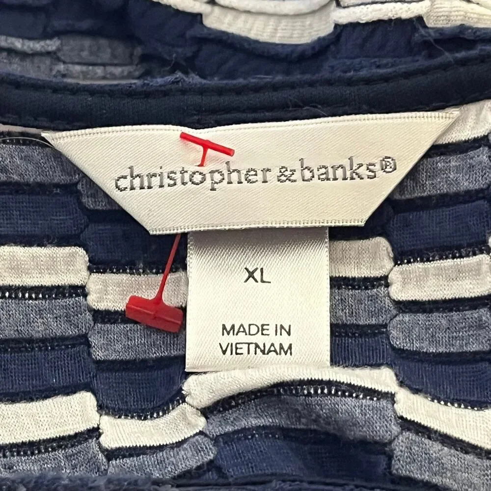 Christopher & Banks Textured Striped Knit Top Short Sleeve Blue White XL